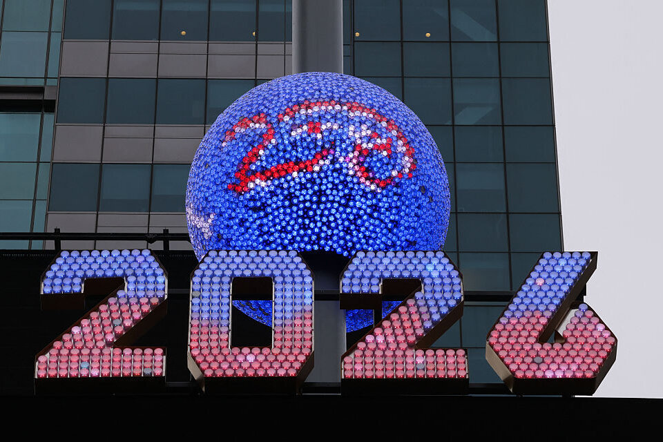 Seven foot tall numerals for "2026" are displayed in front of the New Year's Eve ball