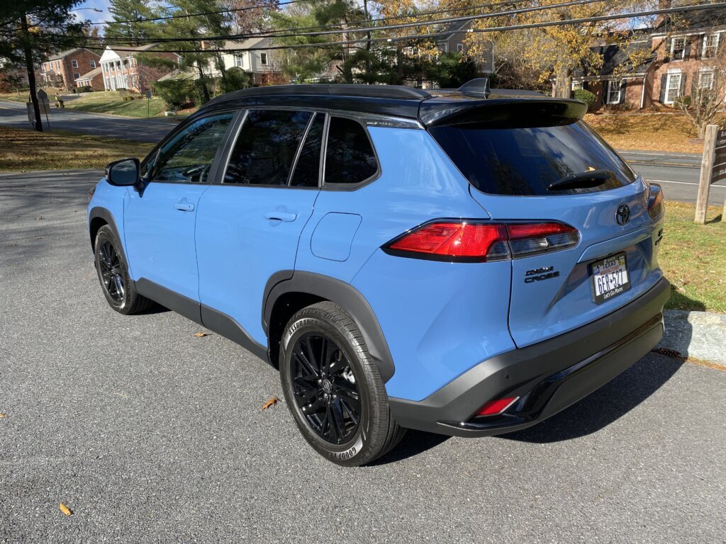 The back angle of the 2026 Toyota Corolla Cross Hybrid XSE. (WTOP/John Aaron)
