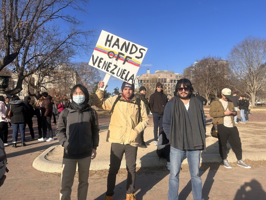 Demonstrators against US military operation in Venezuela