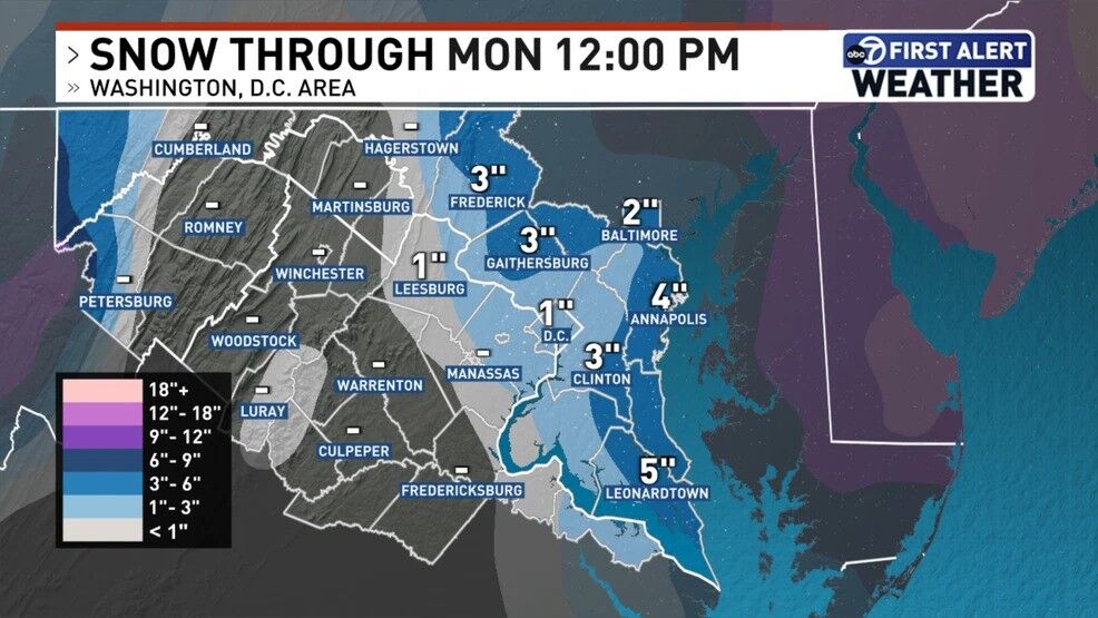 Projected snowfall totals in the D.C. region