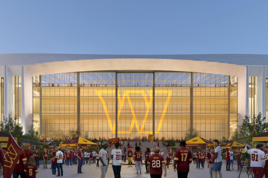 One of the biggest eye-catchers is the giant, gold "W" on both sides of the stadium.