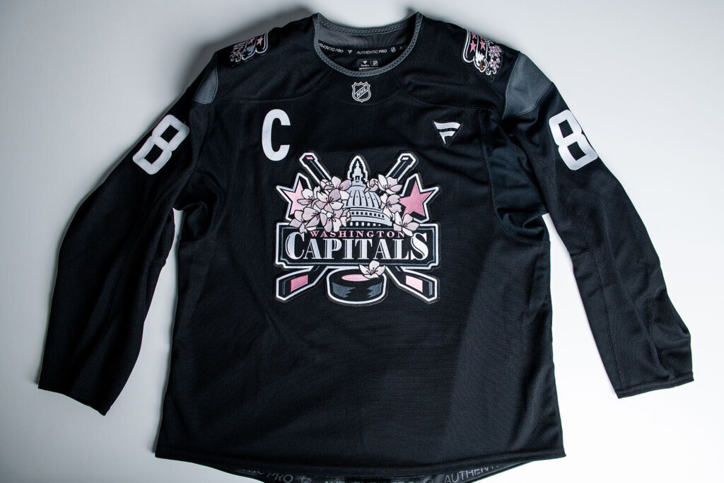 Players will wear the jerseys as they arrive at Capital One Arena on March 18 during the Capitals’ D.C. Cherry Blossom Night.