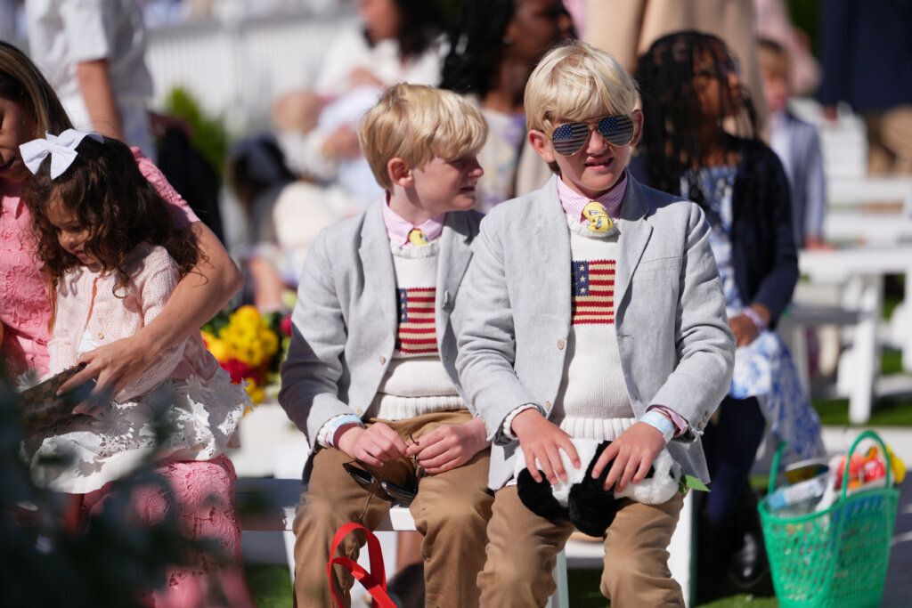 Children are seen at the White House Easter Egg Roll on the South Lawn of the White House, Monday, April 6, 2026, in D.C. (AP Photo/Julia Demaree Nikhinson)