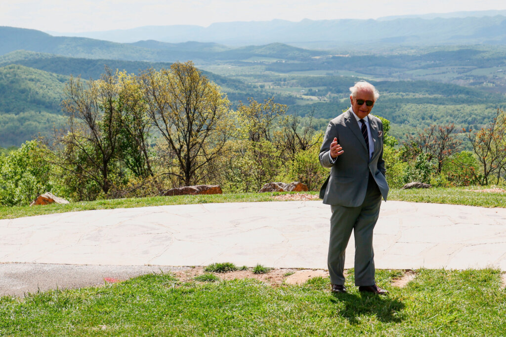 Britain's King Charles III visits the Shenandoah National Park, Thursday, April 30, 2026, Front Royal, Va. (Kevin Lamarque/Pool Photo via AP)