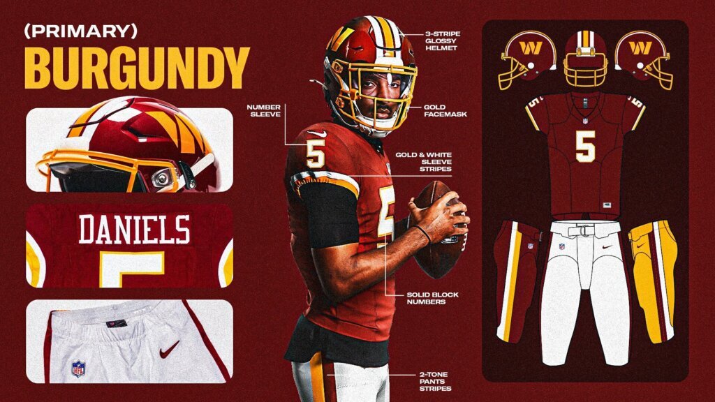Burgundy is back! The Commanders unveiled the return of their burgundy jerseys with the striped white pants, as worn during their Super Bowl era.