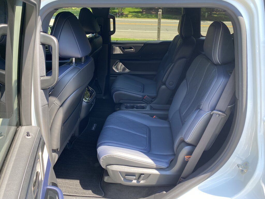 This SUV has what Infiniti calls Biometric Cooling. It uses an infrared sensor to detect when passengers in the second row are getting too warm, then automatically adjusts airflow and temperature to cool them down. (WTOP/John Aaron)