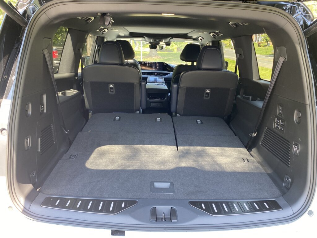 Cargo space is a bit tight when that third row is in place but generous with it down. (WTOP/John Aaron)