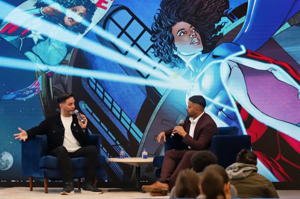 Edgardo Miranda-Rodriguez and David Betancourt discuss creating and owning comic characters at Comictropolis " La Borinqueña Rises